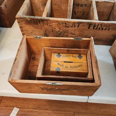 Large lot of Vintage Wooden Crates Sewing Machine Drawers Ivory Soap Cigar Boxes