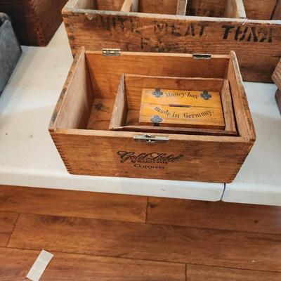 Large lot of Vintage Wooden Crates Sewing Machine Drawers Ivory Soap Cigar Boxes