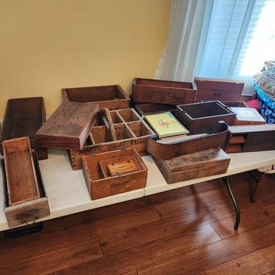 Large lot of Vintage Wooden Crates Sewing Machine Drawers Ivory Soap Cigar Boxes