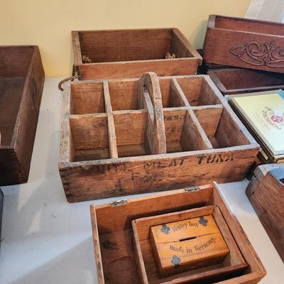 Large lot of Vintage Wooden Crates Sewing Machine Drawers Ivory Soap Cigar Boxes