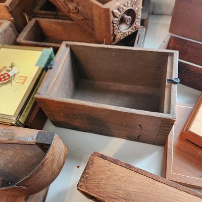 Large lot of Vintage Wooden Crates Sewing Machine Drawers Ivory Soap Cigar Boxes