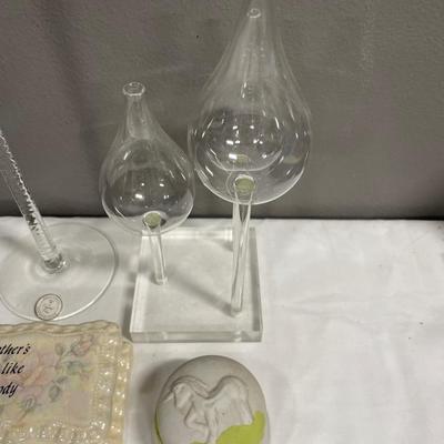 Romania crystal blue candle holder with tulip decor and trinket boxes