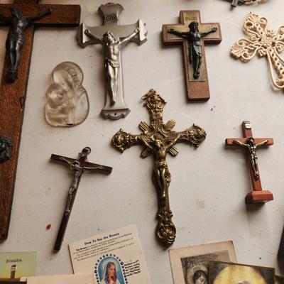 Lot of Religious Items Crosses Statues Rosary