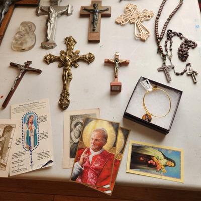 Lot of Religious Items Crosses Statues Rosary