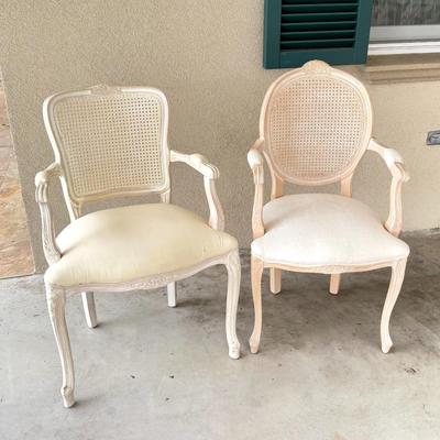 Set of 2 Shabby Chic Style Italian Cane Back Chairs with Ornate Carved Design