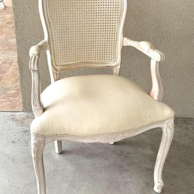 Set of 2 Shabby Chic Style Italian Cane Back Chairs with Ornate Carved Design