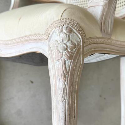 Set of 2 Shabby Chic Style Italian Cane Back Chairs with Ornate Carved Design