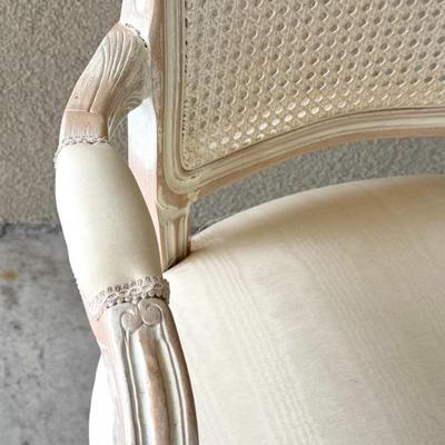 Set of 2 Shabby Chic Style Italian Cane Back Chairs with Ornate Carved Design