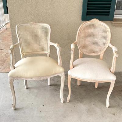 Set of 2 Shabby Chic Style Italian Cane Back Chairs with Ornate Carved Design