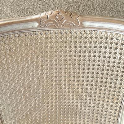 Set of 2 Shabby Chic Style Italian Cane Back Chairs with Ornate Carved Design