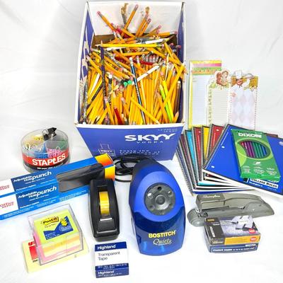 Office Supply Lot Including Electric Pencil Sharpener and Huge Box of Sharpened Pencils