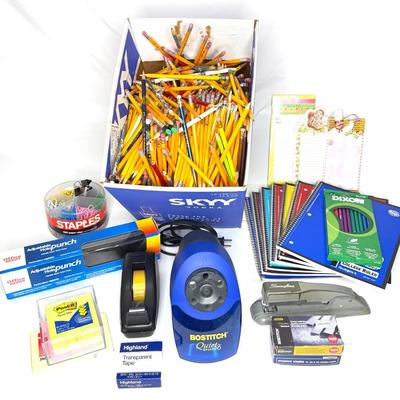 Office Supply Lot Including Electric Pencil Sharpener and Huge Box of Sharpened Pencils