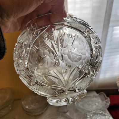 Lot of Mixed Glass Heavy Cut glass Bowls , Plates Pitcher Some may have Chips