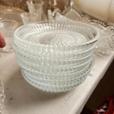 Lot of Mixed Glass Heavy Cut glass Bowls , Plates Pitcher Some may have Chips