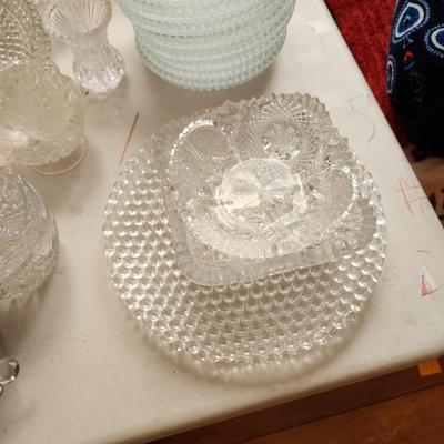 Lot of Mixed Glass Heavy Cut glass Bowls , Plates Pitcher Some may have Chips