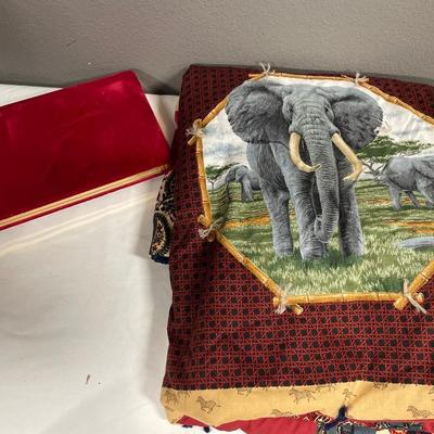 Mele red velvet jewelry holder and elephant quilt decor