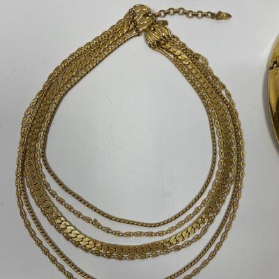 Goldtone Vintage Jewelry Lot - 2 necklaces and 1 pair of dangler earrings pierced