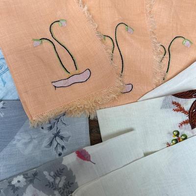 Lot of 31 vintage 1950's linen embroidered & embellished hankies - very soft and mostly stain free multicolored