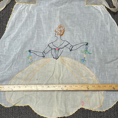 Vintage Apron - Sheer Material Embroidered Lady in Yellow Dress