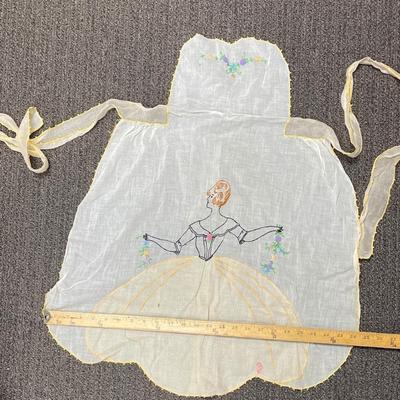 Vintage Apron - Sheer Material Embroidered Lady in Yellow Dress