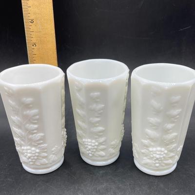 Vintage Westmoreland White Milk Glass Paneled Grapevine Footed Tumblers