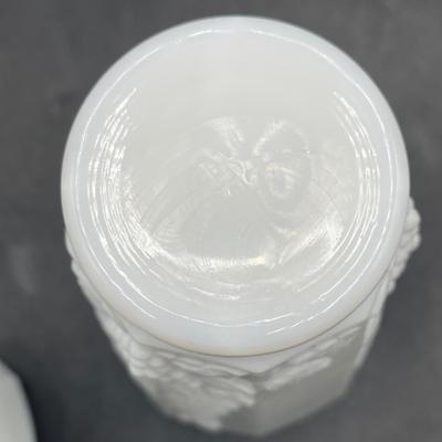 Vintage Westmoreland White Milk Glass Paneled Grapevine Footed Tumblers