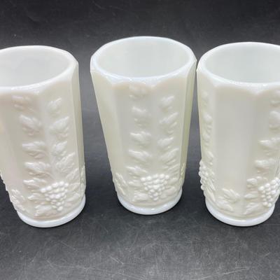 Vintage Westmoreland White Milk Glass Paneled Grapevine Footed Tumblers