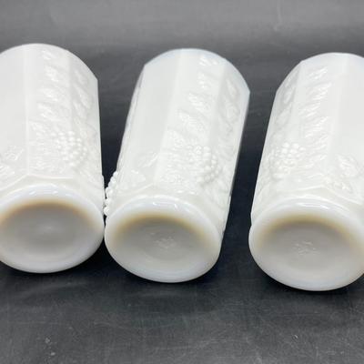 Vintage Westmoreland White Milk Glass Paneled Grapevine Footed Tumblers