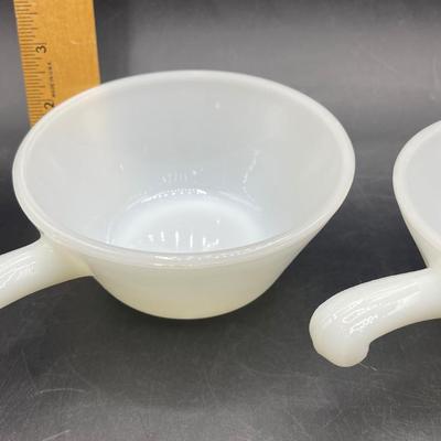 Anchor Hocking Milk Glass Handled Bowl
