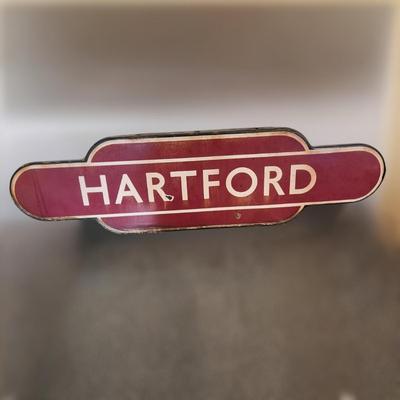 Vintage Hartford Cheshire, England Heavy Metal Enamel British Rail Railway Totem Station Sign 36" x 10"