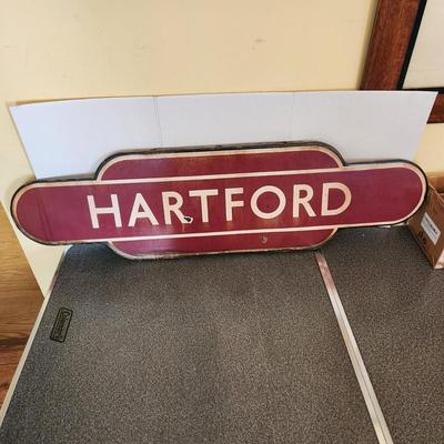 Vintage Hartford Cheshire, England Heavy Metal Enamel British Rail Railway Totem Station Sign 36" x 10"