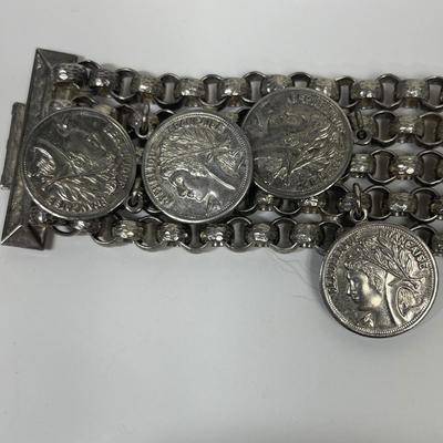 Vintage Silver Tone French Token Bracelet