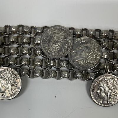 Vintage Silver Tone French Token Bracelet