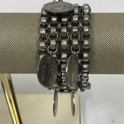 Vintage Silver Tone French Token Bracelet