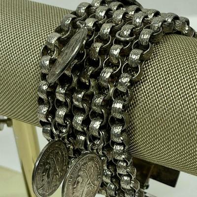 Vintage Silver Tone French Token Bracelet