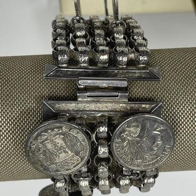 Vintage Silver Tone French Token Bracelet