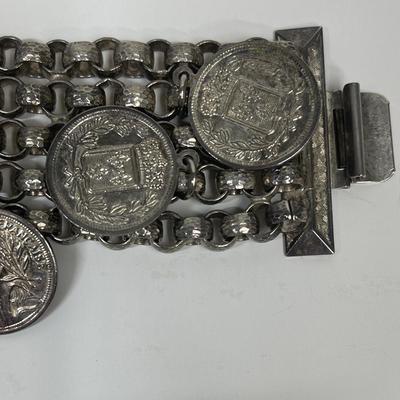 Vintage Silver Tone French Token Bracelet