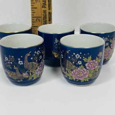 Jasperware made in Japan cobalt blue with a peacock
