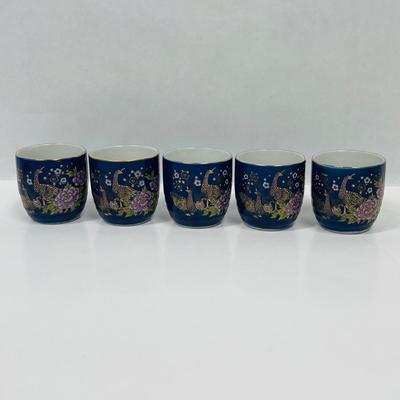 Jasperware made in Japan cobalt blue with a peacock