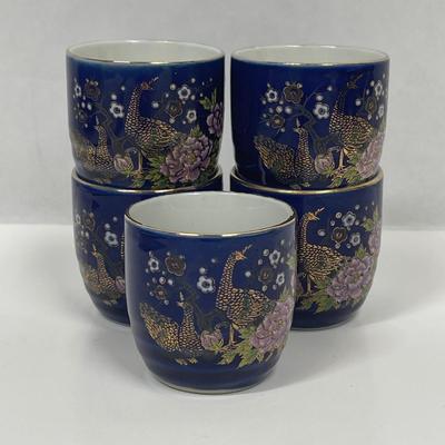 Jasperware made in Japan cobalt blue with a peacock