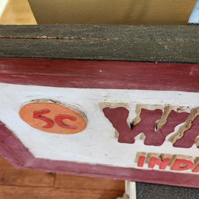 Vintage Wild West Show Indians Relics Curios Wooden Sign 40"x11.25"