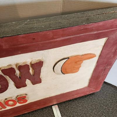 Vintage Wild West Show Indians Relics Curios Wooden Sign 40"x11.25"