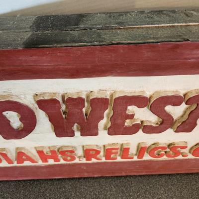 Vintage Wild West Show Indians Relics Curios Wooden Sign 40"x11.25"