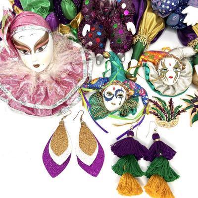 Lot of Mardi Gras Dolls and Jewelry