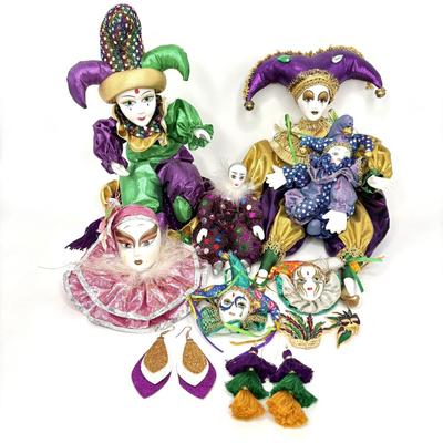 Lot of Mardi Gras Dolls and Jewelry