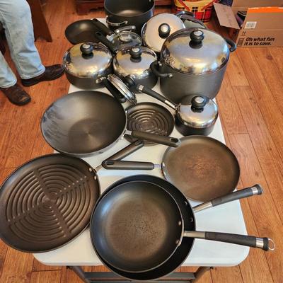 Table Full of Circulon Pots, Pans Grill