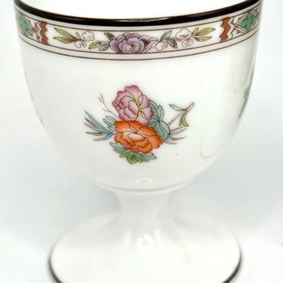 2 Wedgwood Egg Cups + 2 Vintage Cloissone Enamel Eggs