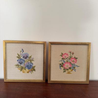 449 Pair of Framed Floral Needlepoint
