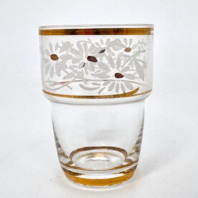 6 Vintage Belgium Hand Painted Gold and White Flower Shot Glasses