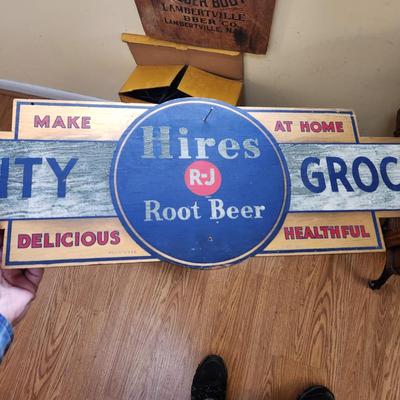 Hires Root Beer Quality Groceries Wooden Sign 40" X 10" Made in USA EW9